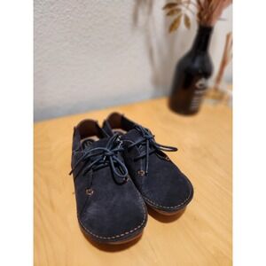 Clarks Janey Mae Navy Suede Lace Up Oxford Shoes Women's US 7 EU 37.5